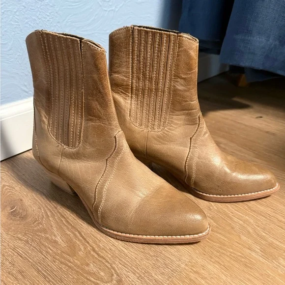 Free People Tan Leather Western Ankle Boots - Picture 1 of 3